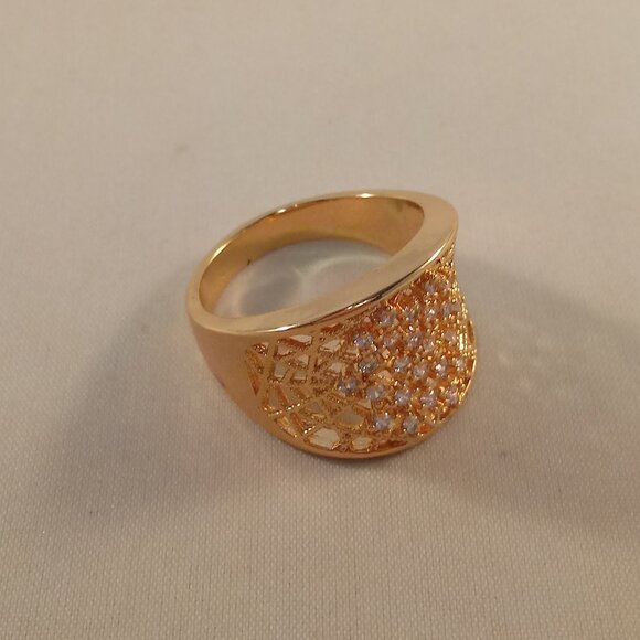 18K Yellow Gold Filled Wide Band Web White Diamond Zircon Ring Gorgeous Gift - Picture 5 of 12